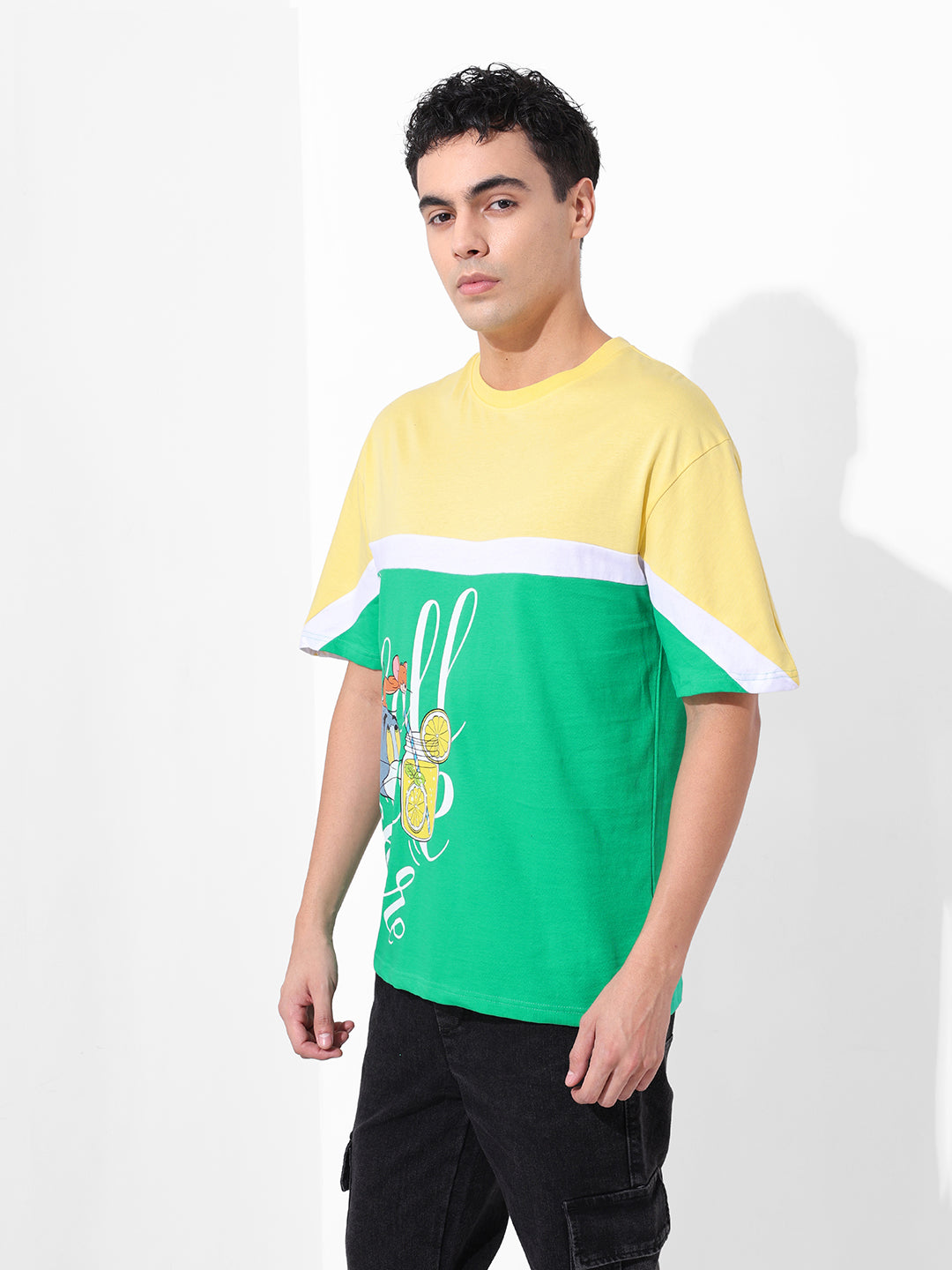 Men's Yellow Boxy Fit Tom&Jerry Character Merchandise T-Shirt