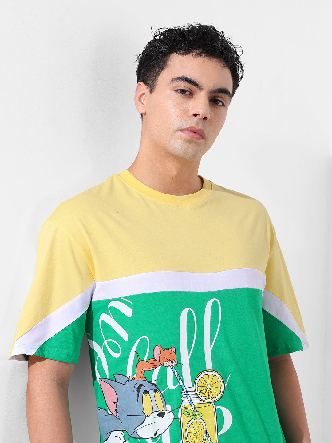 Men's Yellow Boxy Fit Tom&Jerry Character Merchandise T-Shirt