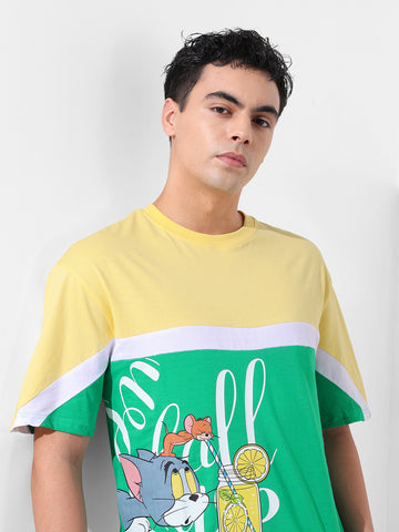 Men's Yellow Boxy Fit Tom&Jerry Character Merchandise T-Shirt