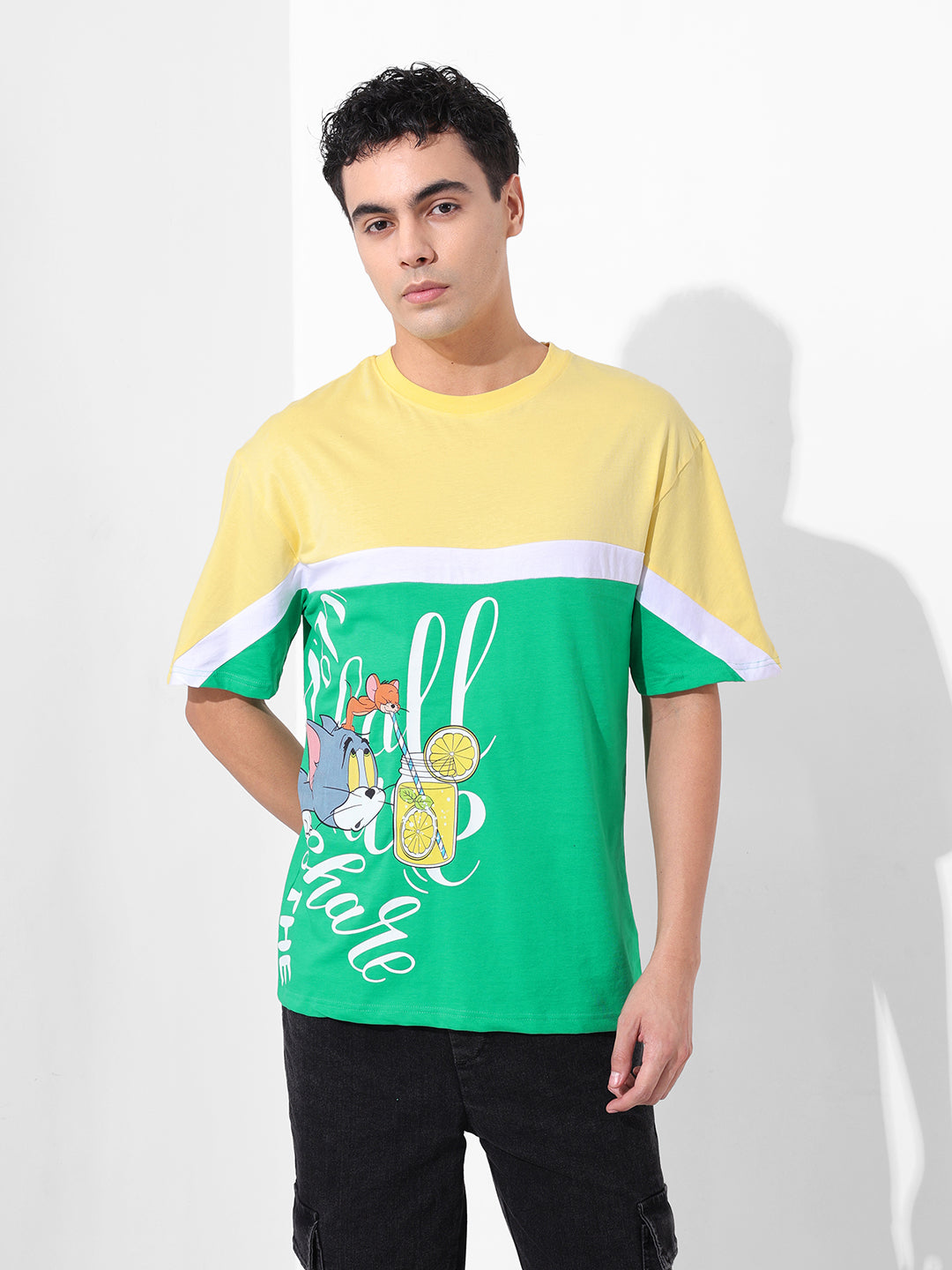 Men's Yellow Boxy Fit Tom&Jerry Character Merchandise T-Shirt