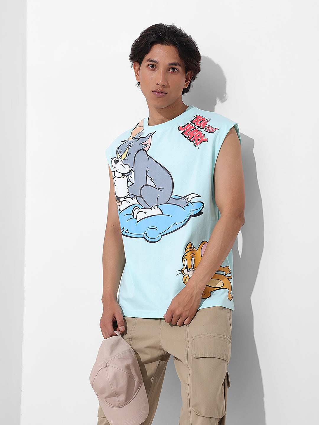 Men's Blue Oversized Tom&Jerry Character Merchandise T-Shirt