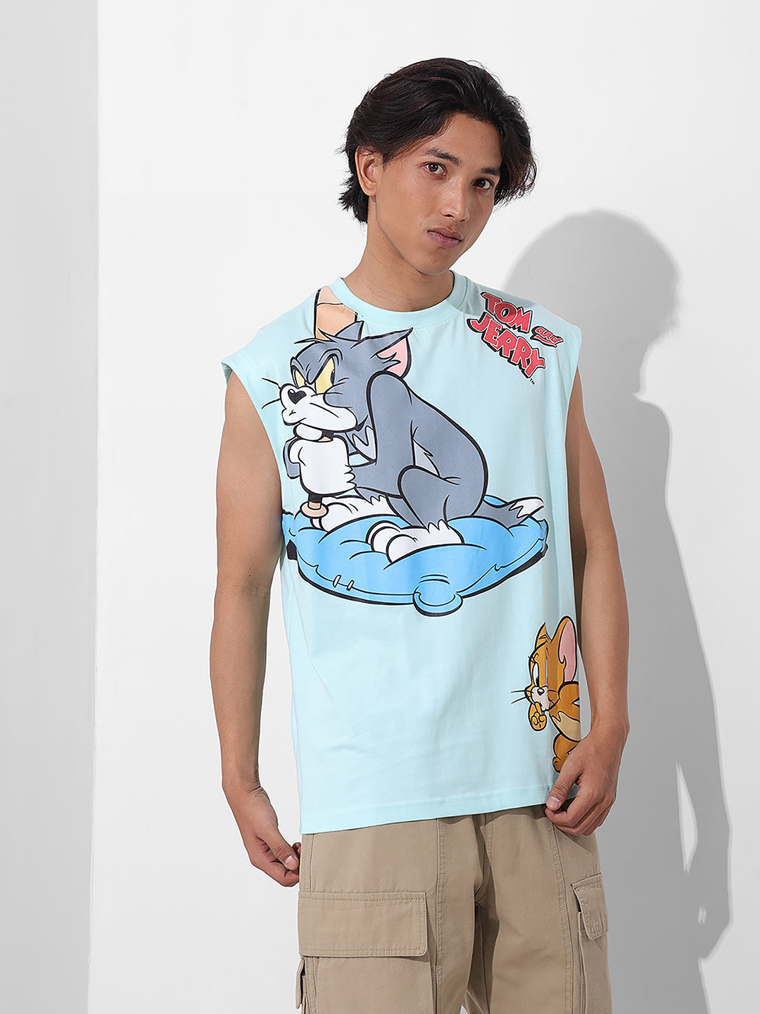 Men's Blue Oversized Tom&Jerry Character Merchandise T-Shirt