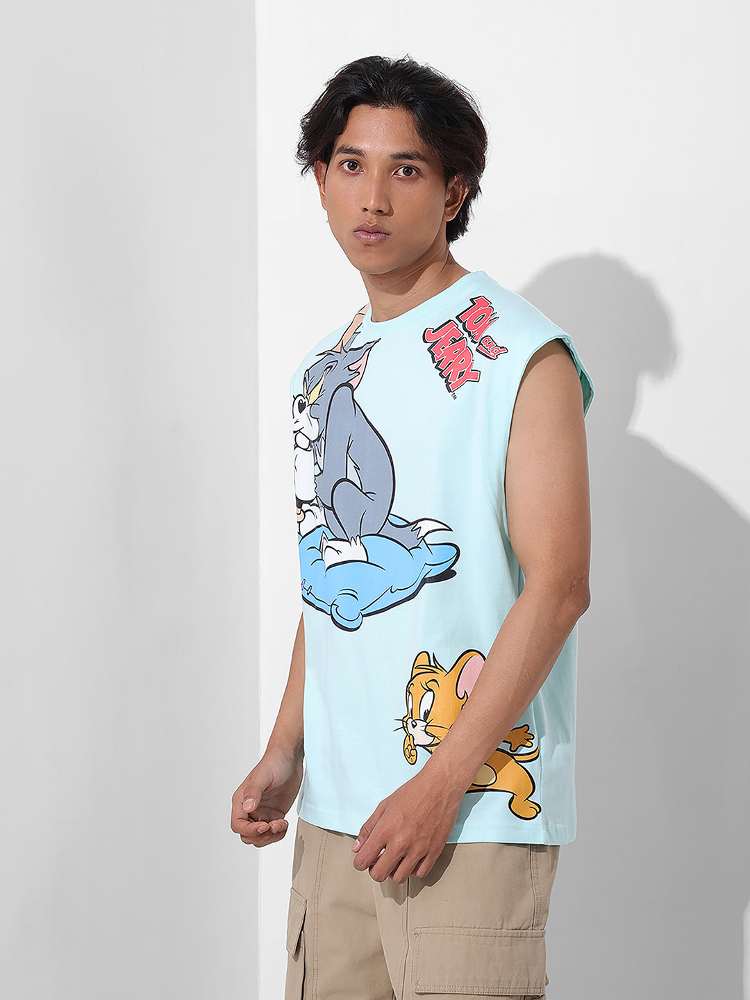 Men's Blue Oversized Tom&Jerry Character Merchandise T-Shirt
