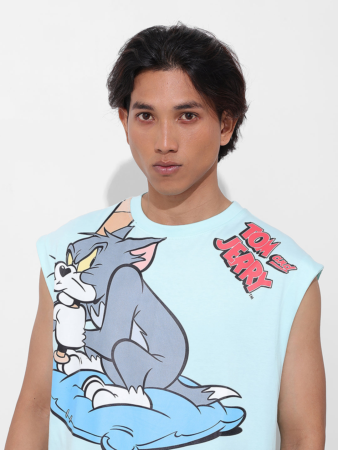 Men's Blue Oversized Tom&Jerry Character Merchandise T-Shirt