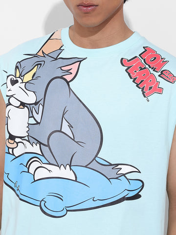 Men's Blue Oversized Tom&Jerry Character Merchandise T-Shirt