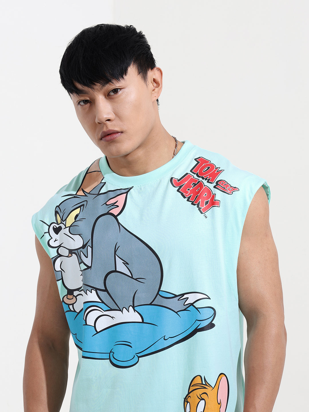 Men's Blue Oversized Tom&Jerry Character Merchandise T-Shirt