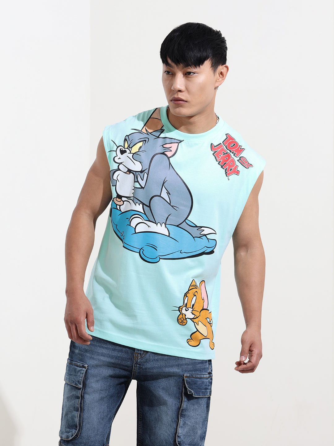 Men's Blue Oversized Tom&Jerry Character Merchandise T-Shirt