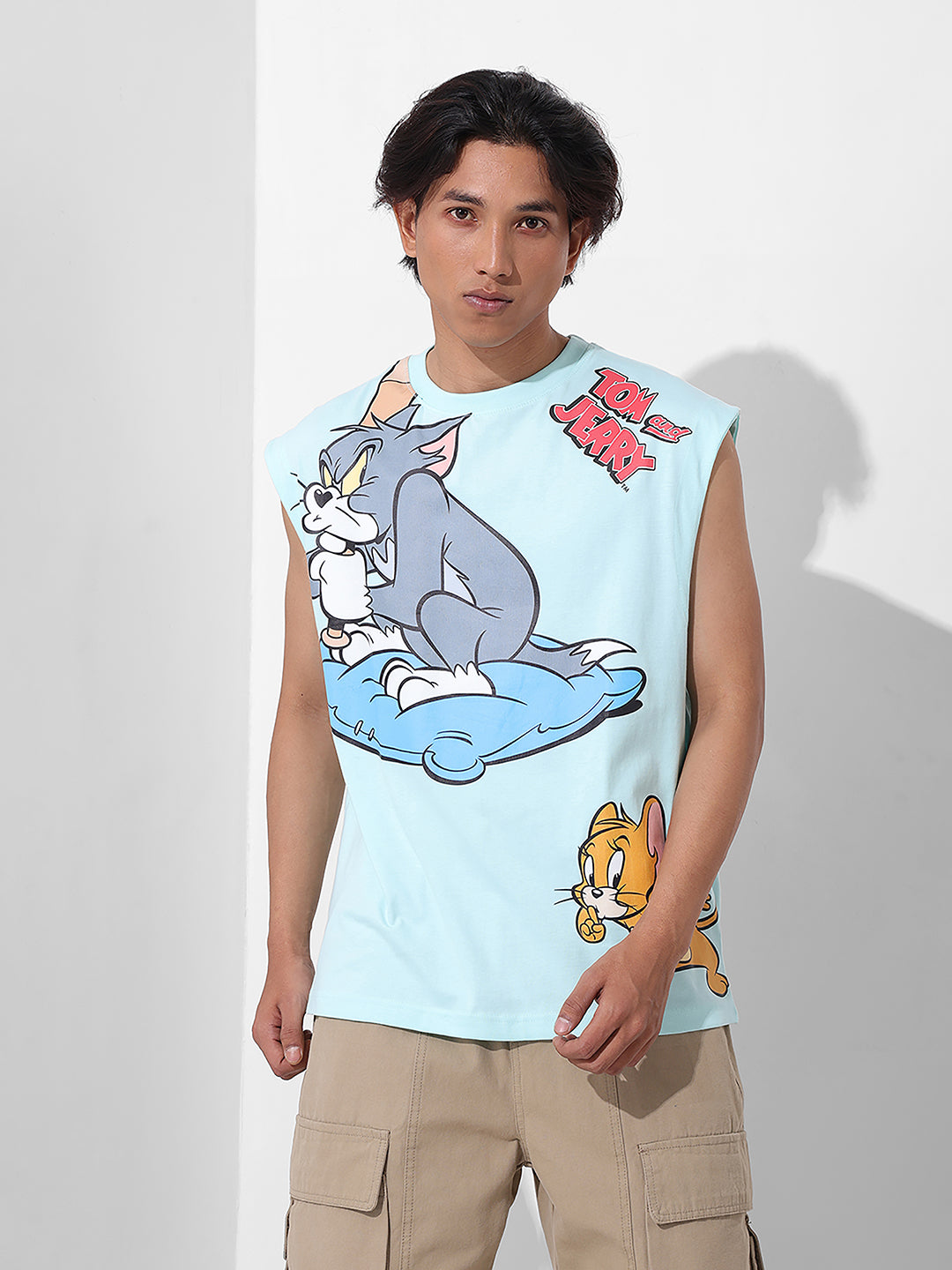 Men's Blue Oversized Tom&Jerry Character Merchandise T-Shirt