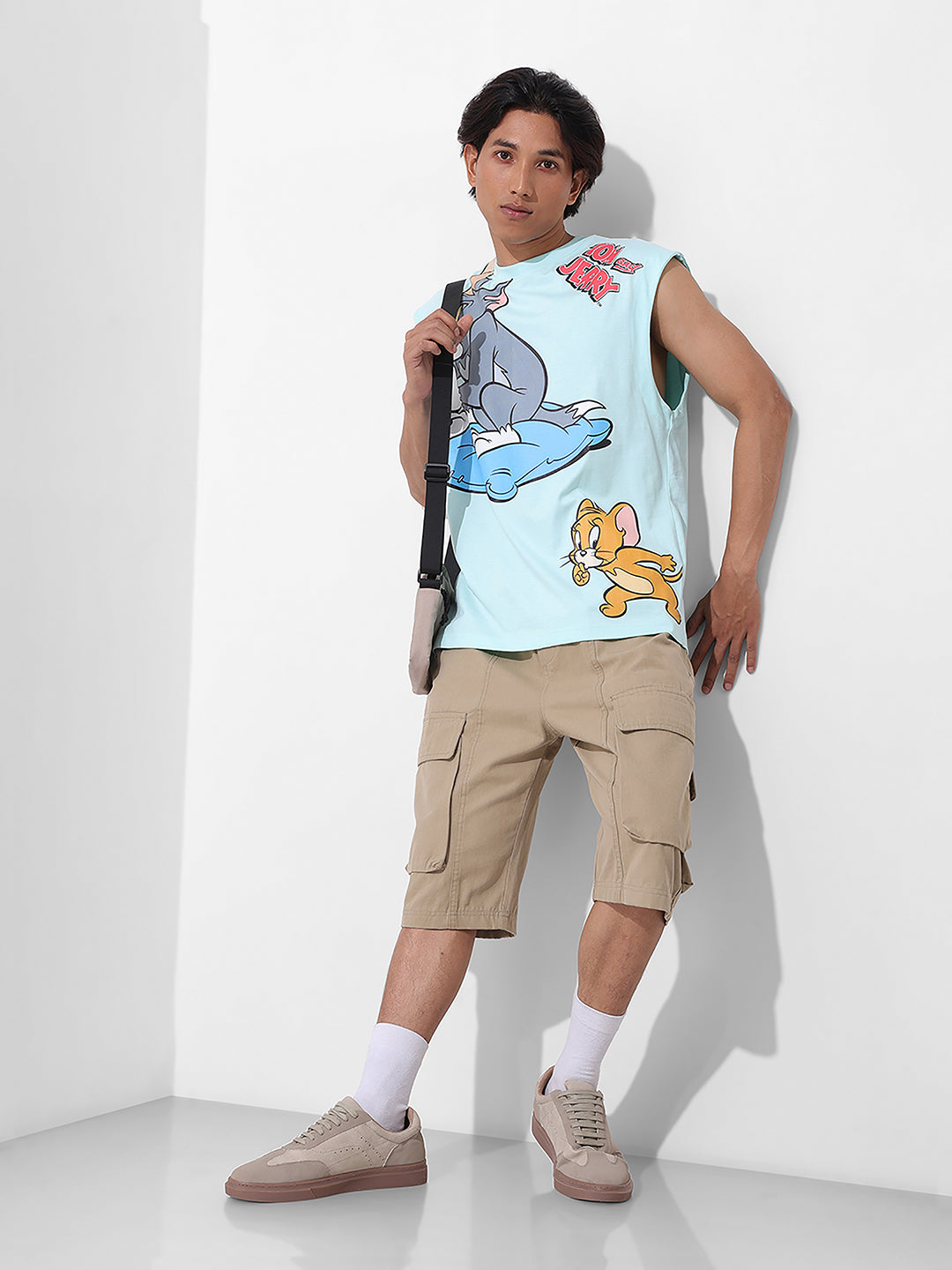 Men's Blue Oversized Tom&Jerry Character Merchandise T-Shirt