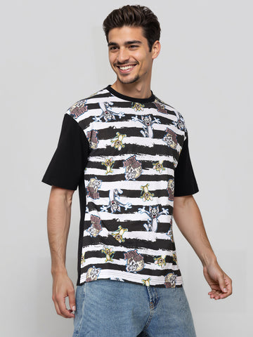 Men's Printed Monochrome Applique Boxy T-shirt