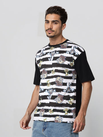 Men's Printed Monochrome Applique Boxy T-shirt