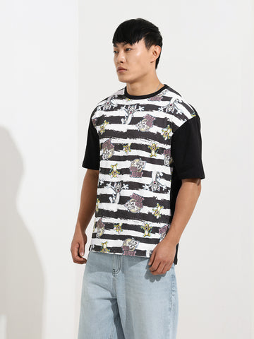 Men's Printed Monochrome Applique Boxy T-shirt