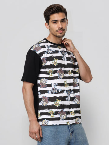 Men's Printed Monochrome Applique Boxy T-shirt