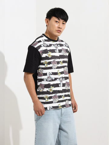 Men's Printed Monochrome Applique Boxy T-shirt