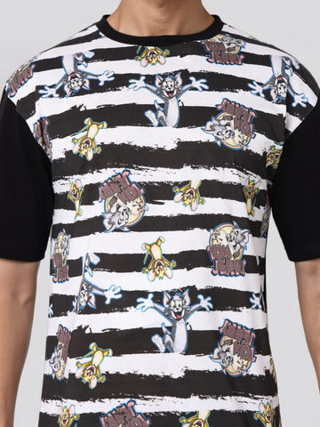 Men's Printed Monochrome Applique Boxy T-shirt