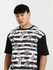 Men's Printed Monochrome Applique Boxy T-shirt