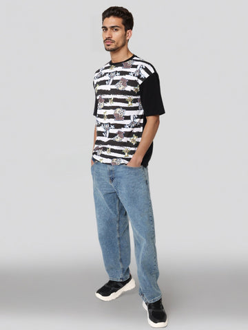 Men's Printed Monochrome Applique Boxy T-shirt