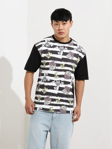 Men's Printed Monochrome Applique Boxy T-shirt