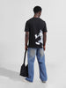 Men's Black Boxy Fit Character Tom & Jerry Printed Crew Neck T-Shirt