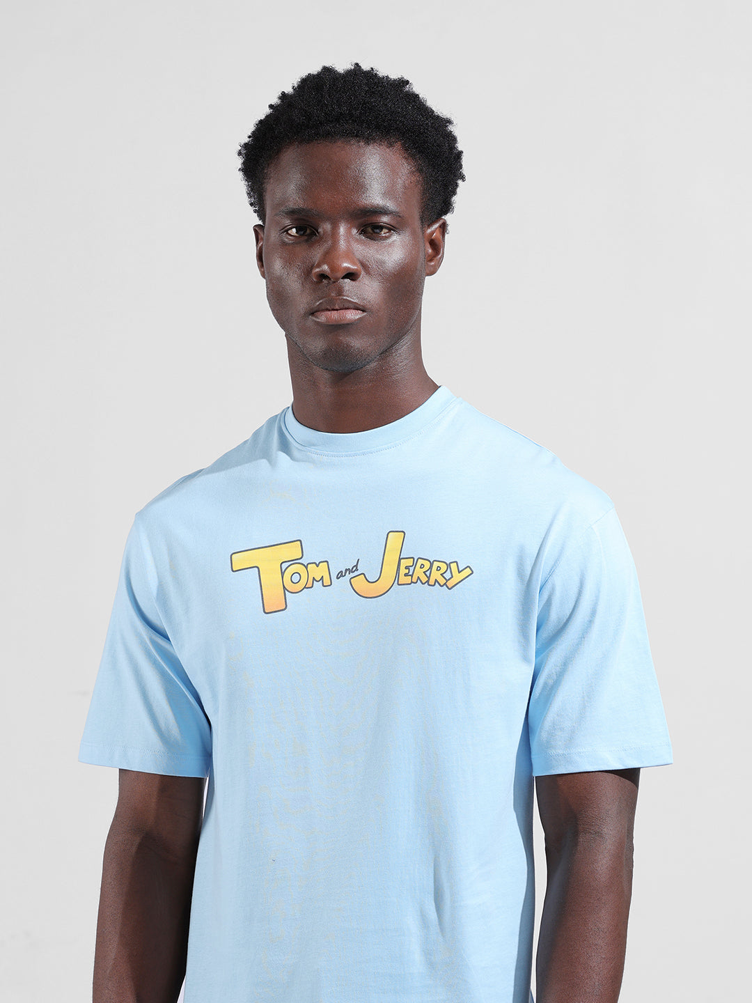 Men's Blue Boxy Fit Printed Tom & Jerry Crew Neck T-Shirt