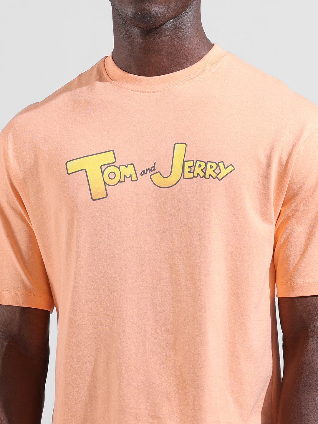 Men's Orange Boxy Fit Character Tom & Jerry Printed Crew Neck T-Shirt