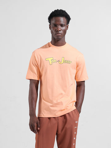 Men's Orange Boxy Fit Character Tom & Jerry Printed Crew Neck T-Shirt