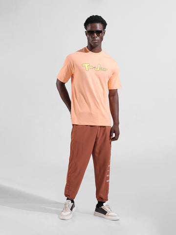 Men's Orange Boxy Fit Character Tom & Jerry Printed Crew Neck T-Shirt