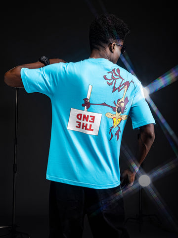 Men's Blue Boxy Fit Character Looney Tunes  Printed Crew Neck T-Shirt