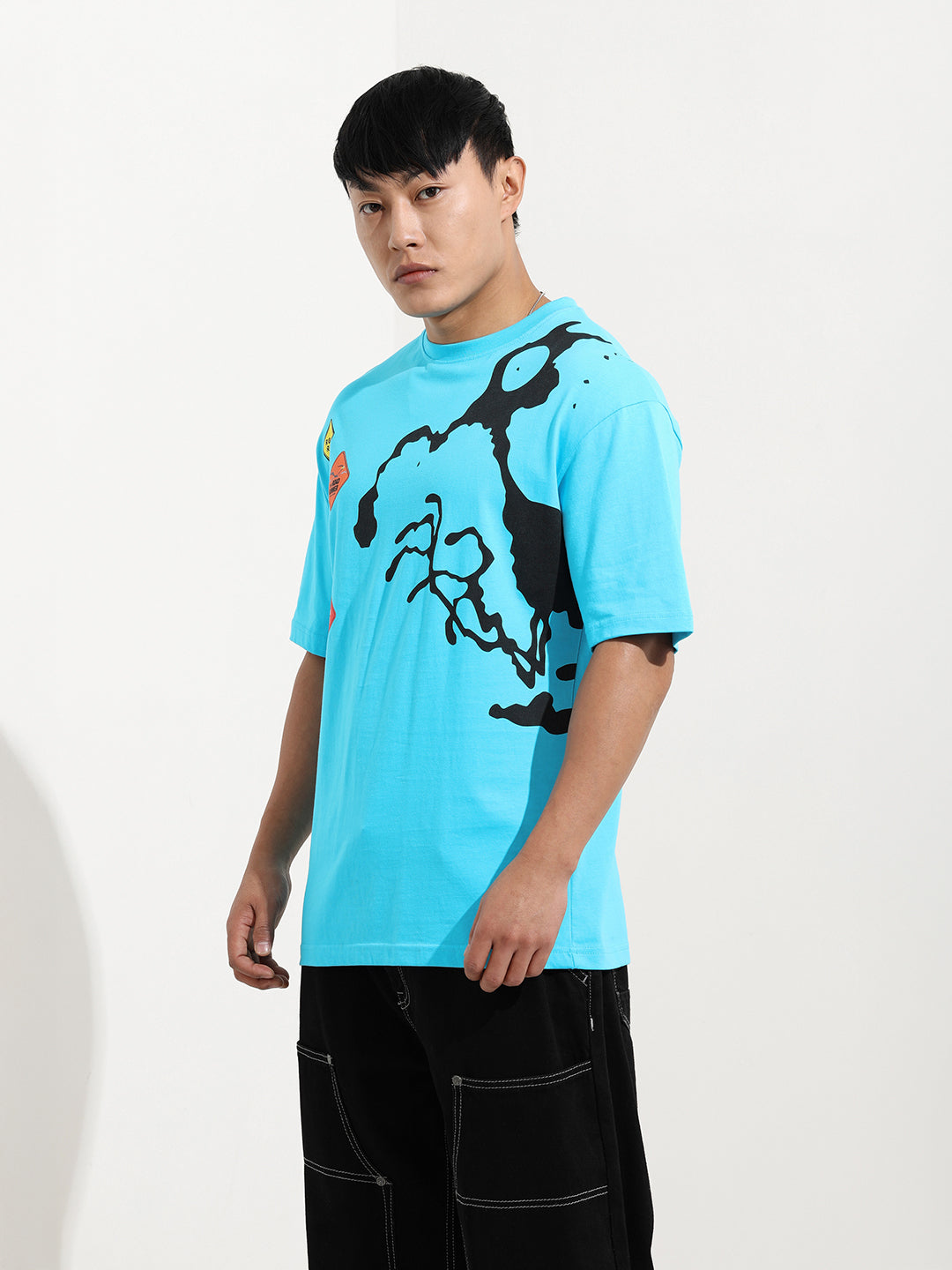 Men's Blue Boxy Fit Character Looney Tunes  Printed Crew Neck T-Shirt
