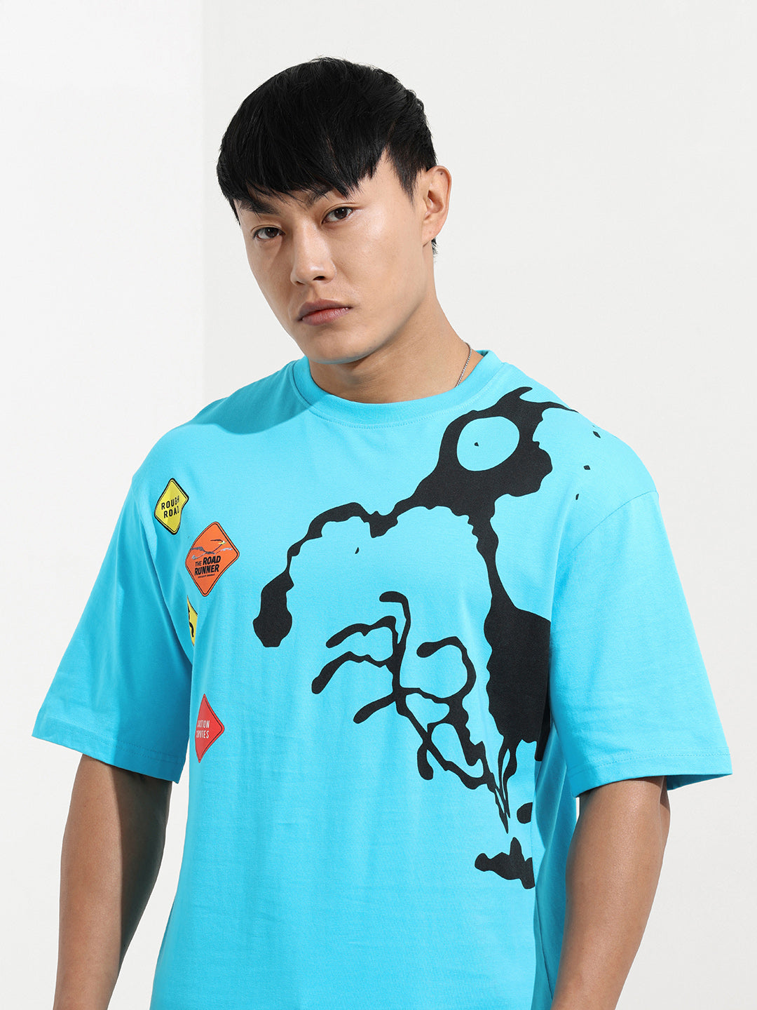 Men's Blue Boxy Fit Character Looney Tunes  Printed Crew Neck T-Shirt