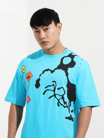 Men's Blue Boxy Fit Character Looney Tunes  Printed Crew Neck T-Shirt