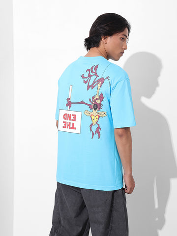 Men's Blue Boxy Fit Character Looney Tunes  Printed Crew Neck T-Shirt