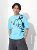Men's Blue Boxy Fit Character Looney Tunes  Printed Crew Neck T-Shirt