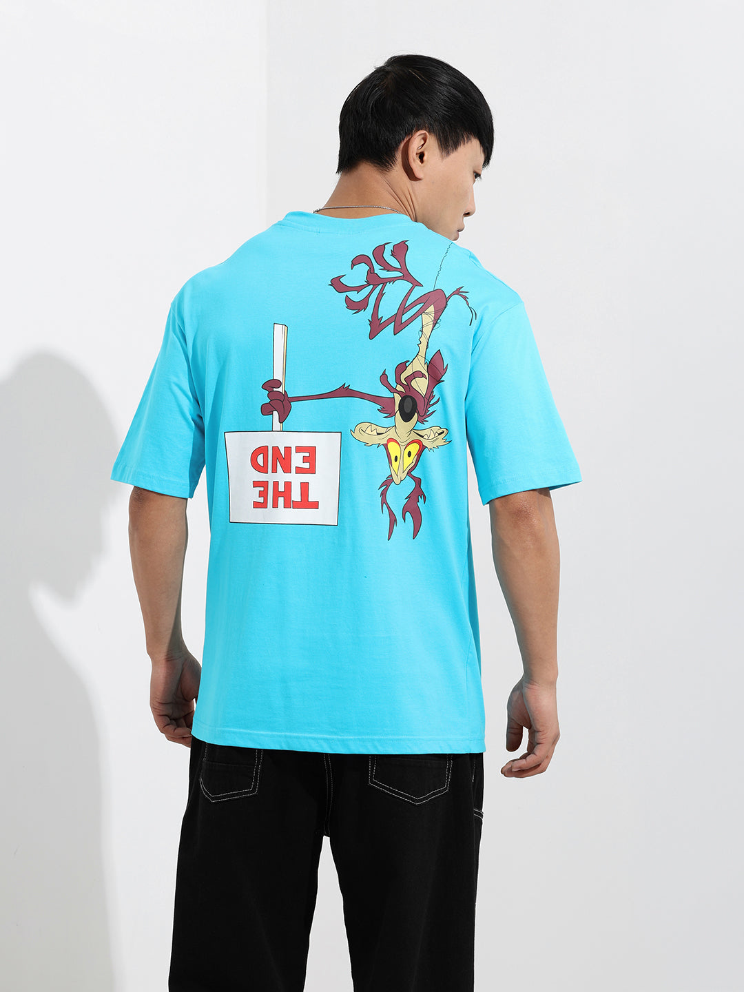 Men's Blue Boxy Fit Character Looney Tunes  Printed Crew Neck T-Shirt