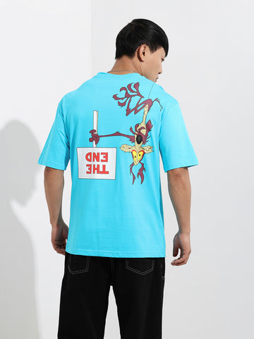 Men's Blue Boxy Fit Character Looney Tunes  Printed Crew Neck T-Shirt