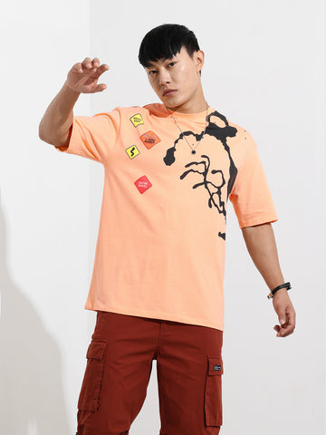 Men's Orange Boxy Fit Character Looney Tunes  Printed Crew Neck T-Shirt