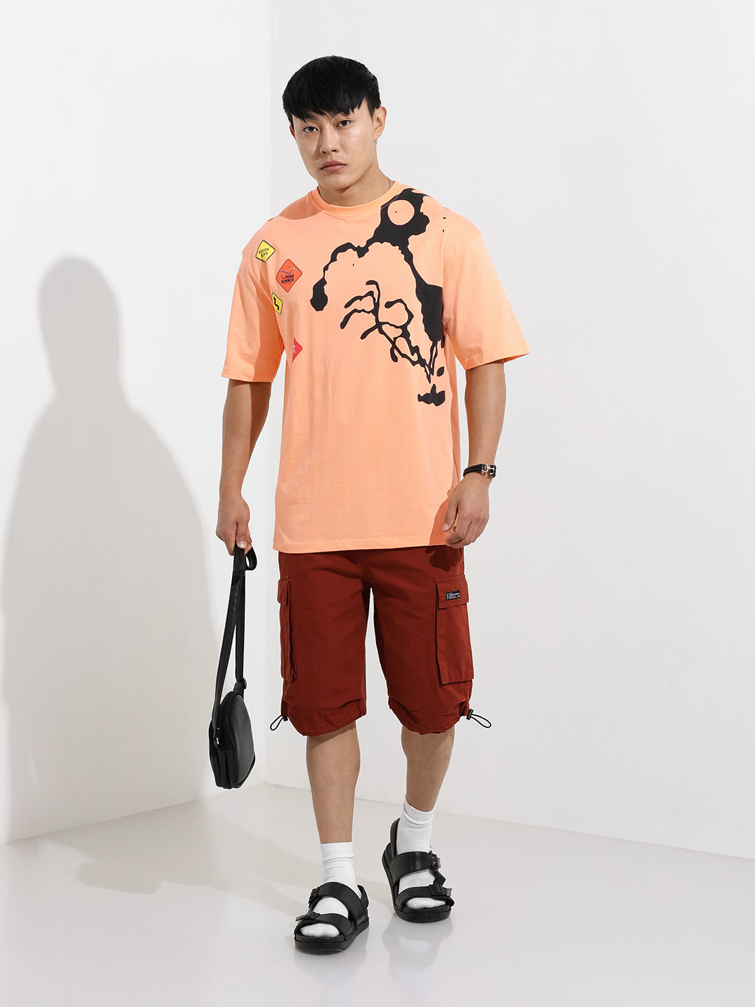 Men's Orange Boxy Fit Character Looney Tunes  Printed Crew Neck T-Shirt