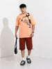 Men's Orange Boxy Fit Character Looney Tunes  Printed Crew Neck T-Shirt
