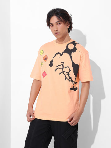 Men's Orange Boxy Fit Character Looney Tunes  Printed Crew Neck T-Shirt