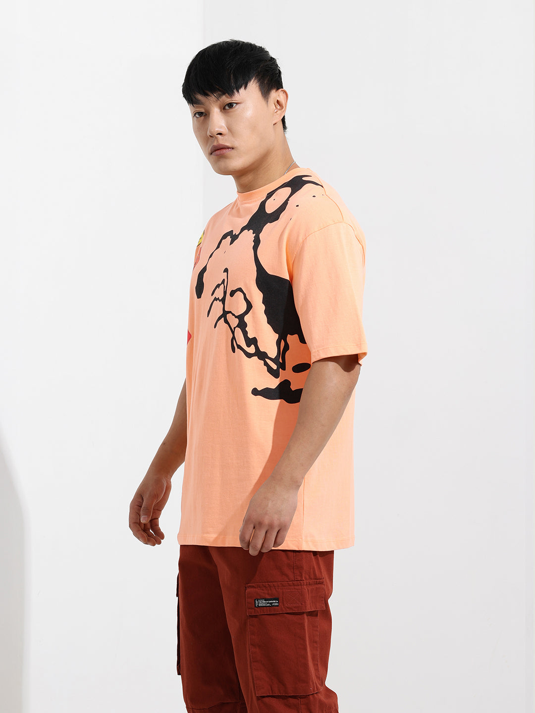 Men's Orange Boxy Fit Character Looney Tunes  Printed Crew Neck T-Shirt