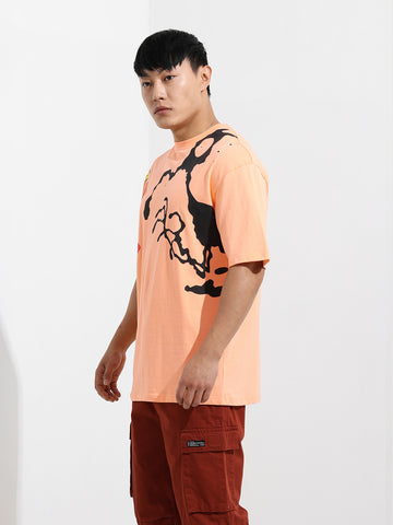 Men's Orange Boxy Fit Character Looney Tunes  Printed Crew Neck T-Shirt