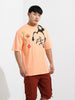 Men's Orange Boxy Fit Character Looney Tunes  Printed Crew Neck T-Shirt