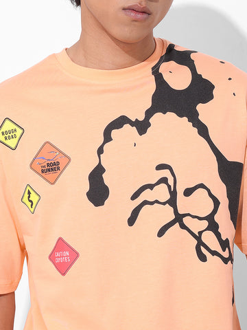 Men's Orange Boxy Fit Character Looney Tunes  Printed Crew Neck T-Shirt