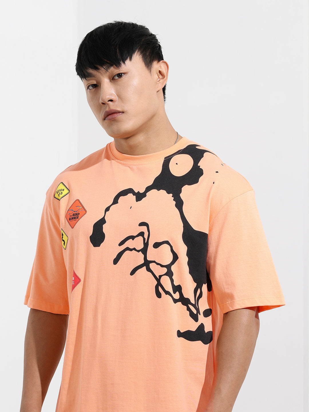 Men's Orange Boxy Fit Character Looney Tunes  Printed Crew Neck T-Shirt