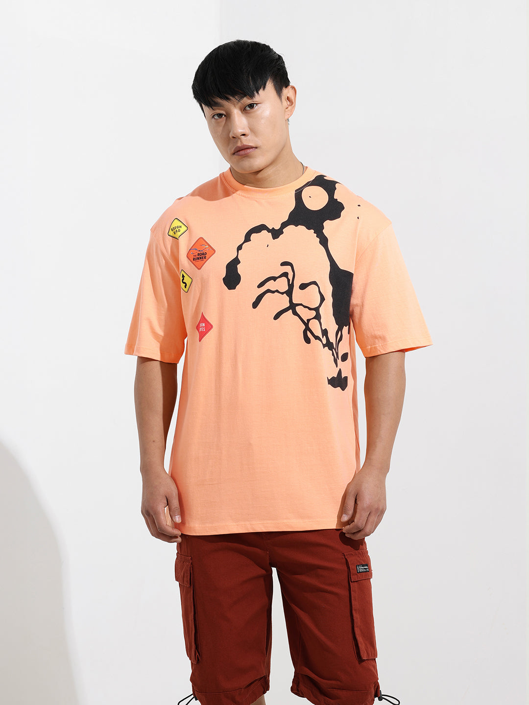 Men's Orange Boxy Fit Character Looney Tunes  Printed Crew Neck T-Shirt