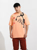 Men's Orange Boxy Fit Character Looney Tunes  Printed Crew Neck T-Shirt