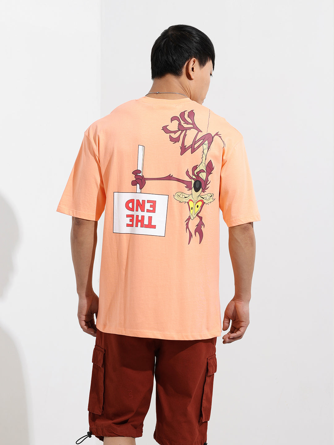 Men's Orange Boxy Fit Character Looney Tunes  Printed Crew Neck T-Shirt