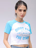 Women's White Slim Fit Graphic Baseball T-Shirt