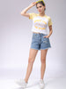 Women's White Slim Fit Graphic Baseball T-Shirt