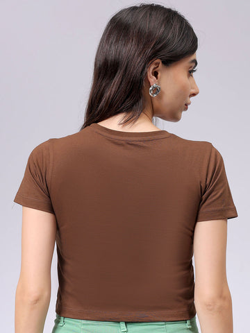 Women's Slim Fit Solid Cropped Crew Neck Tshirt